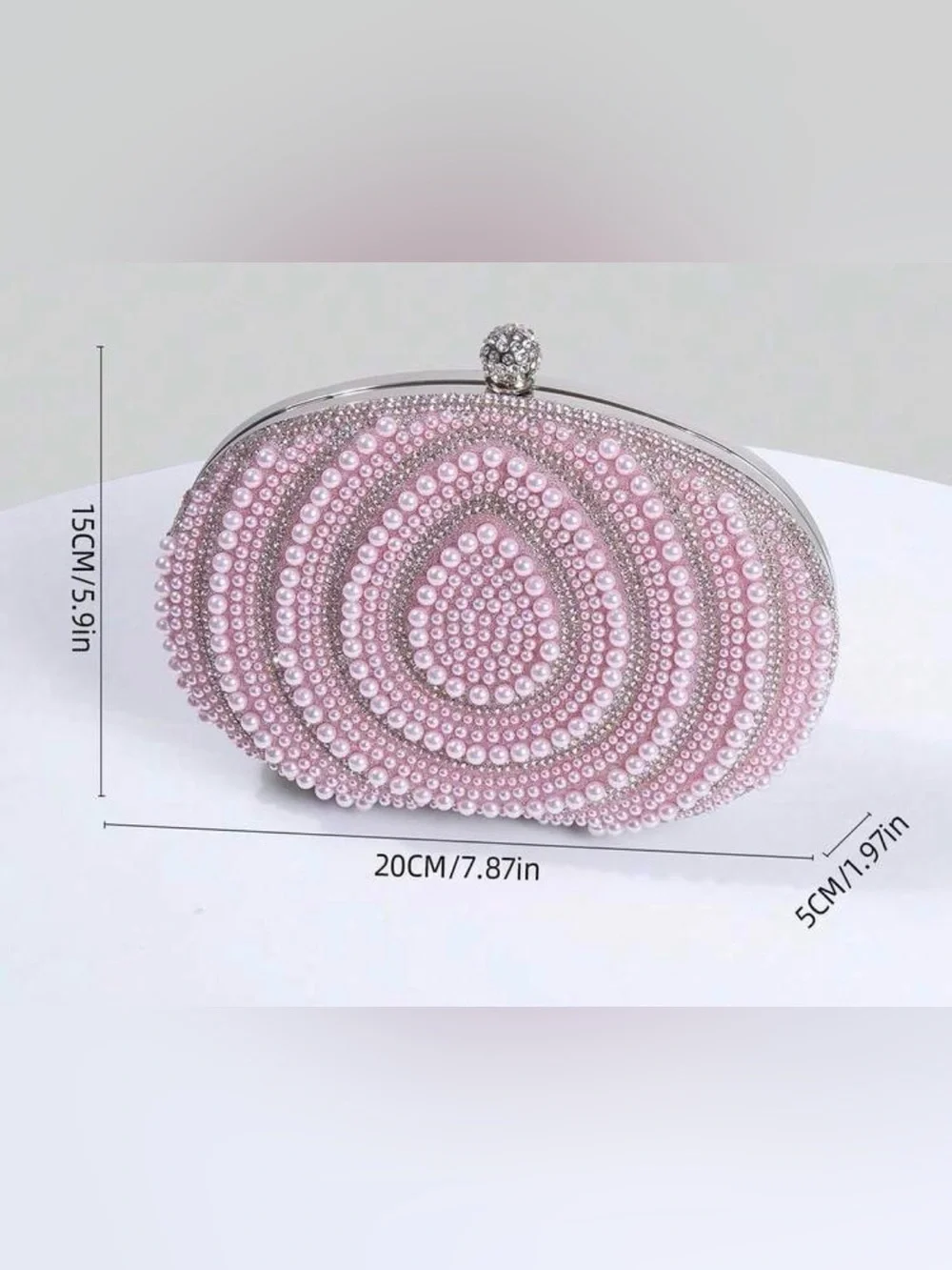 Pearl & Crystal Embellished Clutch - Pink